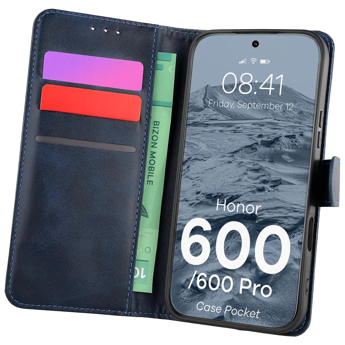 Handyhülle mit Klappe für Honor 600 5G / 600 Pro 5G, Bizon Case Pocket, Dunkelblau
