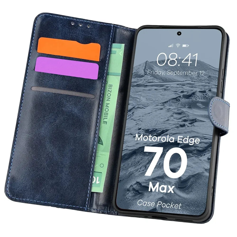 Handyhülle mit Klappe für Motorola Edge 70 Max, Bizon Case Pocket, Dunkelblau (1/6)