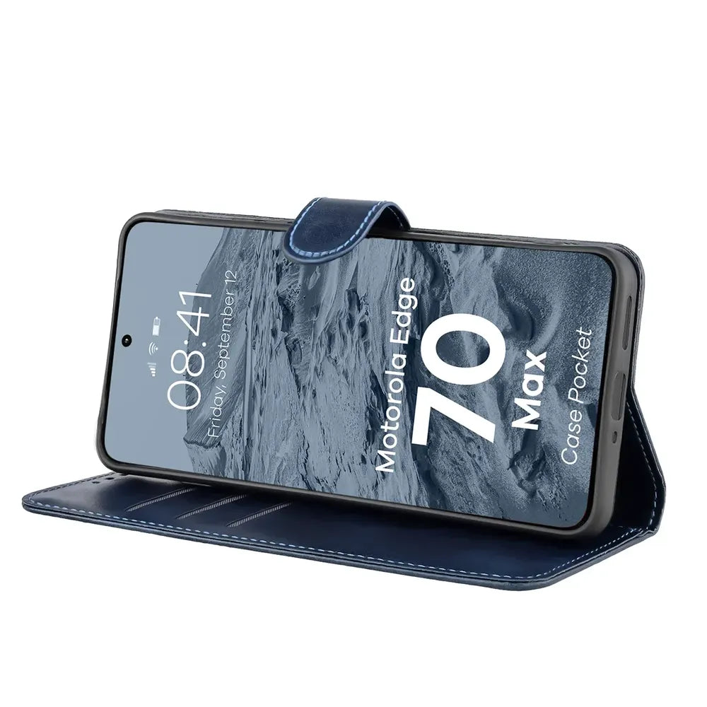 Handyhülle mit Klappe für Motorola Edge 70 Max, Bizon Case Pocket, Dunkelblau (5/6)