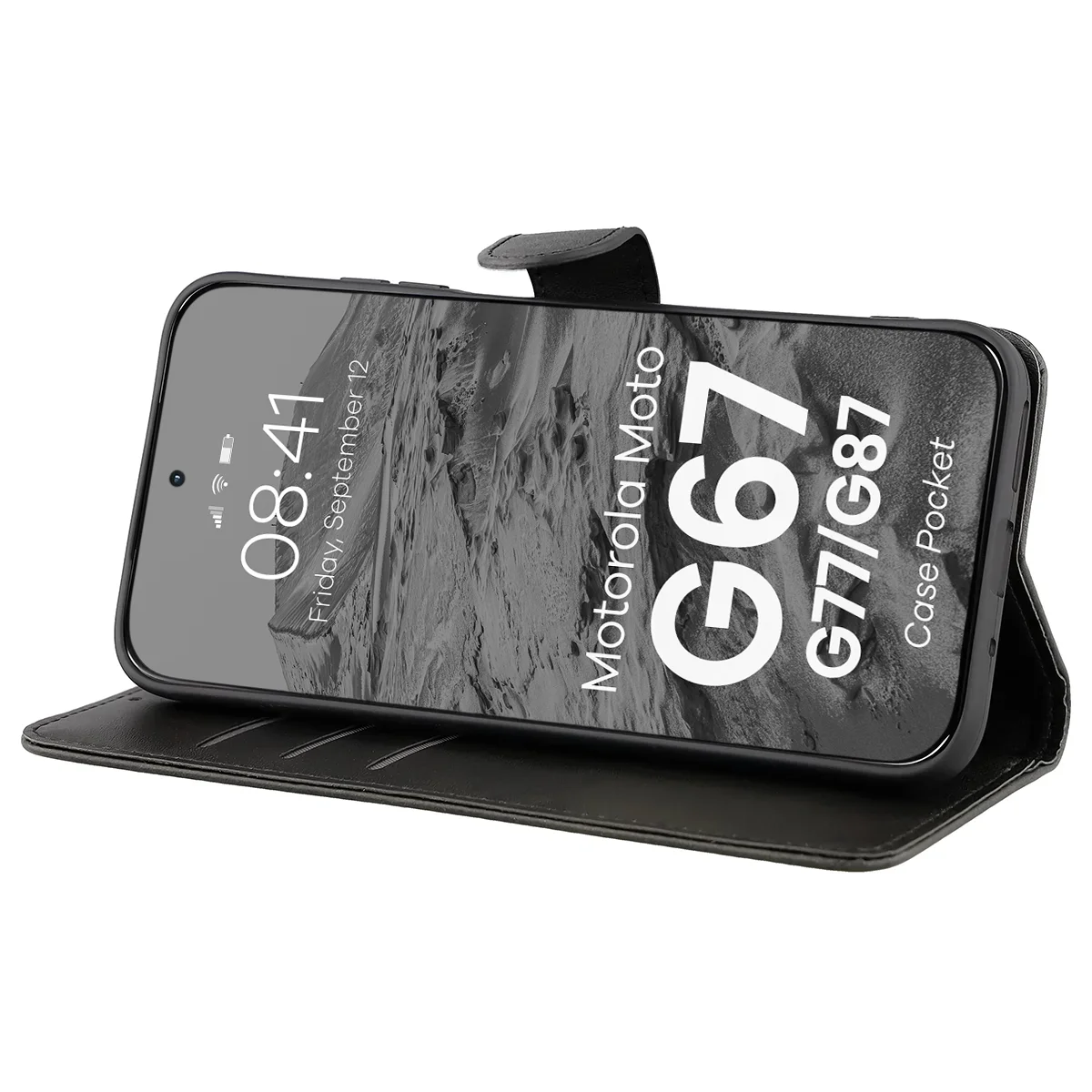 Handyhülle mit Klappe für Motorola Moto G87 5G / G77 5G / G67 5G, Bizon Case Pocket, Schwarz