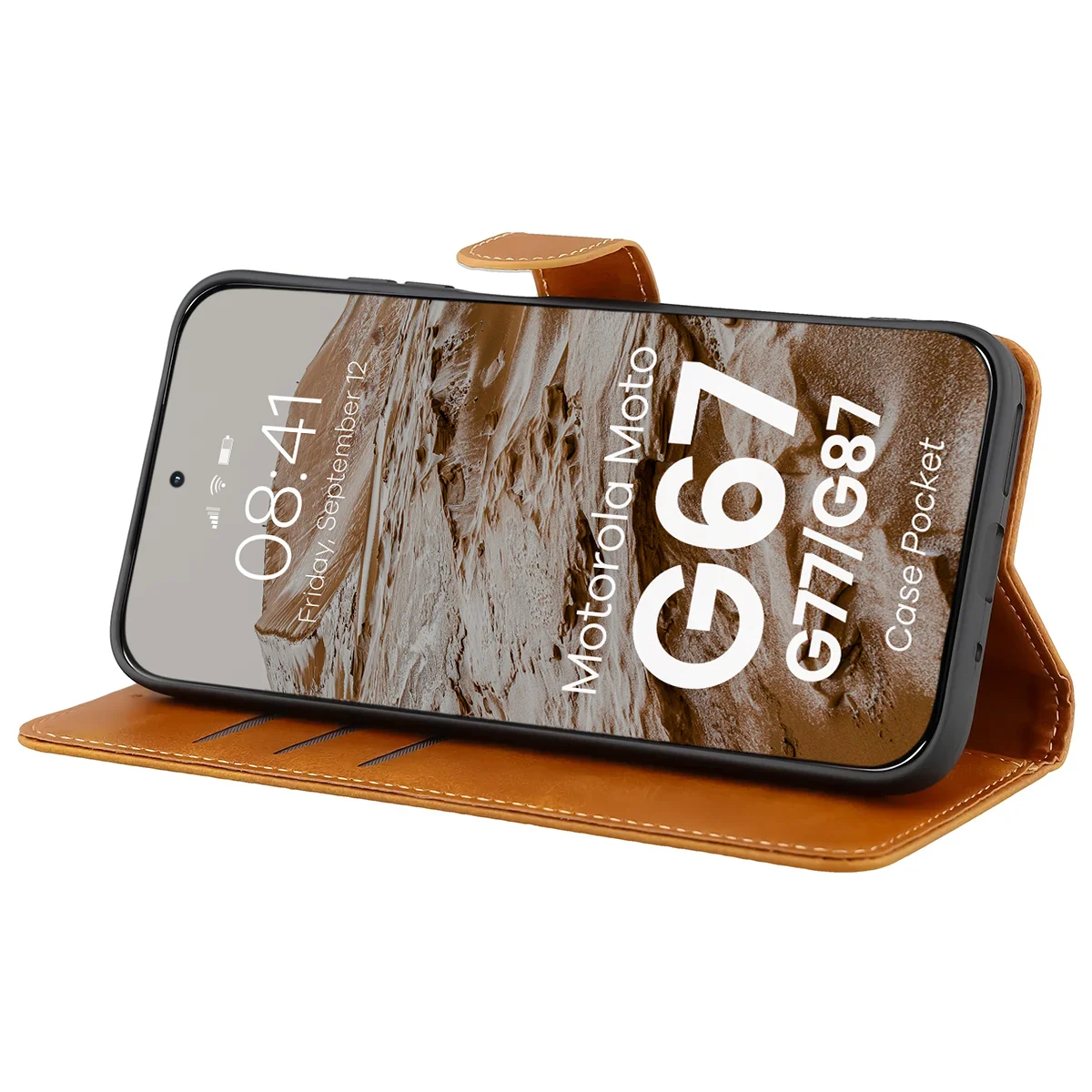 Handyhülle mit Klappe für Motorola Moto G87 5G / G77 5G / G67 5G, Bizon Case Pocket, Braun