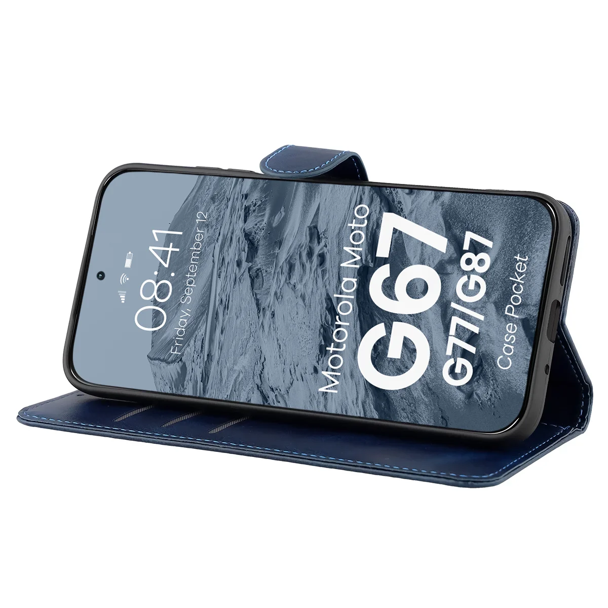 Handyhülle mit Klappe für Motorola Moto G87 5G / G77 5G / G67 5G, Bizon Case Pocket, Dunkelblau