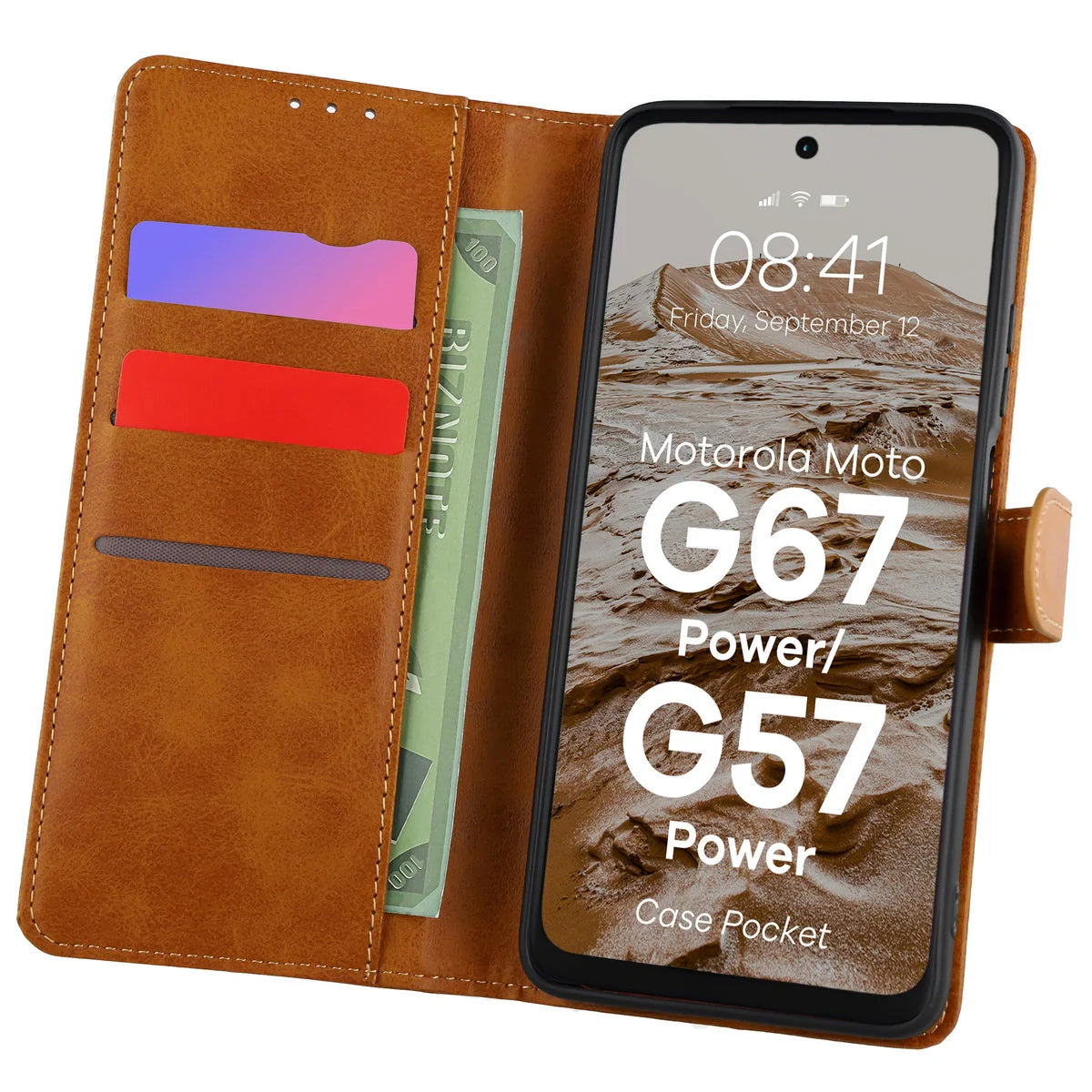 Handyhülle mit Klappe für Motorola Moto G57 Power / G67 Power, Bizon Case Pocket, Braun