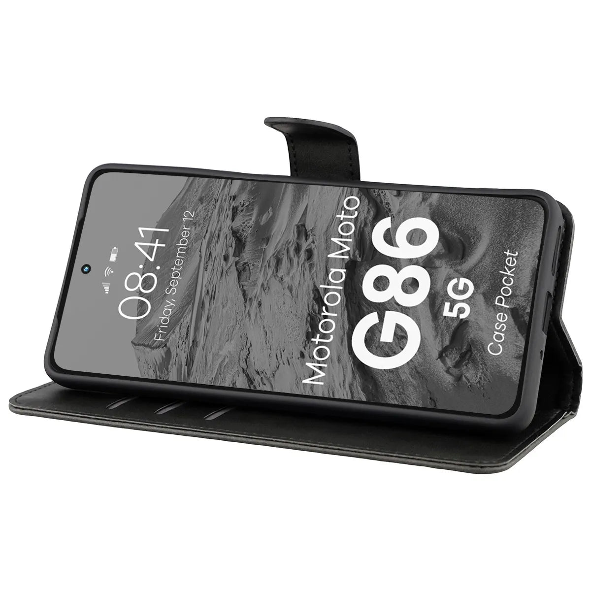 Handyhülle mit Klappe für Motorola Moto G86 5G, Bizon Case Pocket, Schwarz