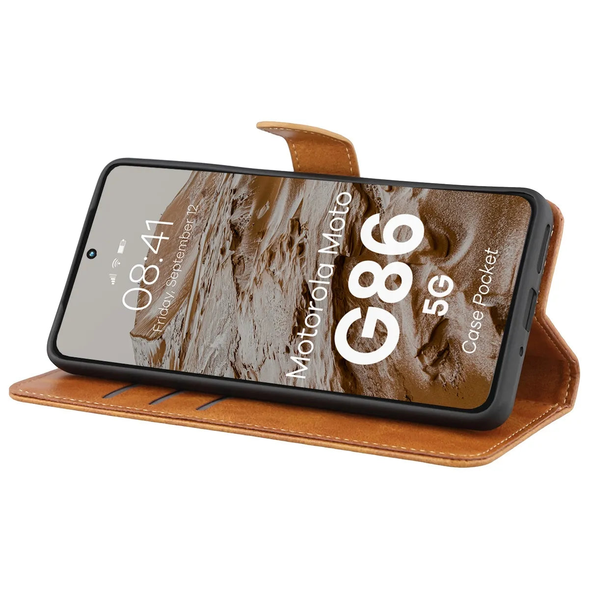 Handyhülle mit Klappe für Motorola Moto G86 5G, Bizon Case Pocket, Braun