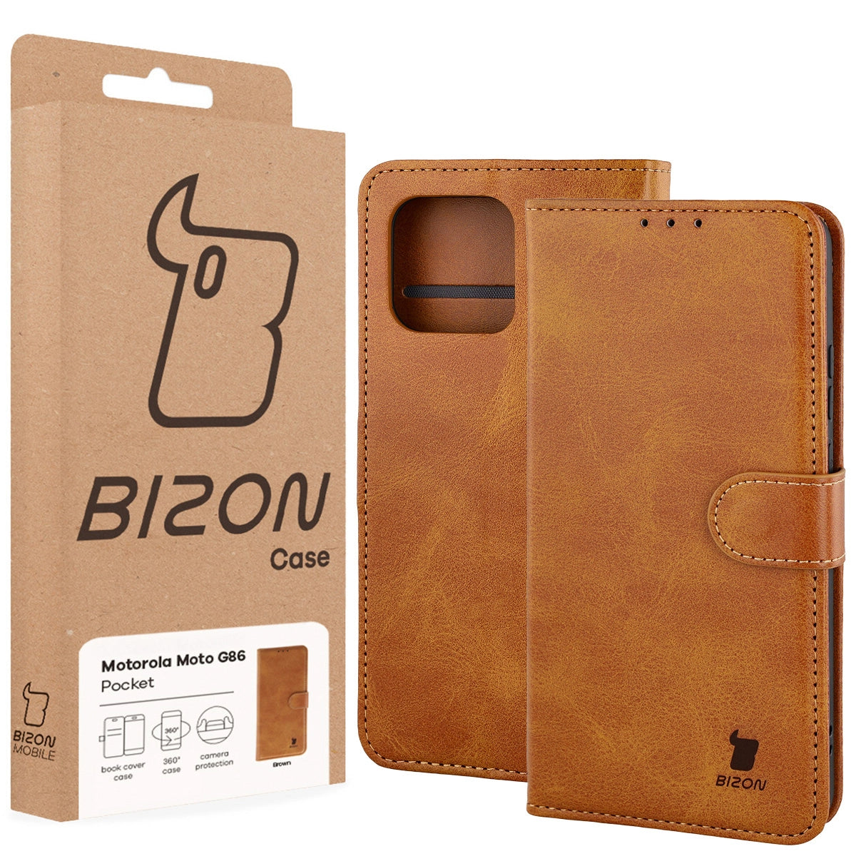Handyhülle mit Klappe für Motorola Moto G86 5G, Bizon Case Pocket, Braun