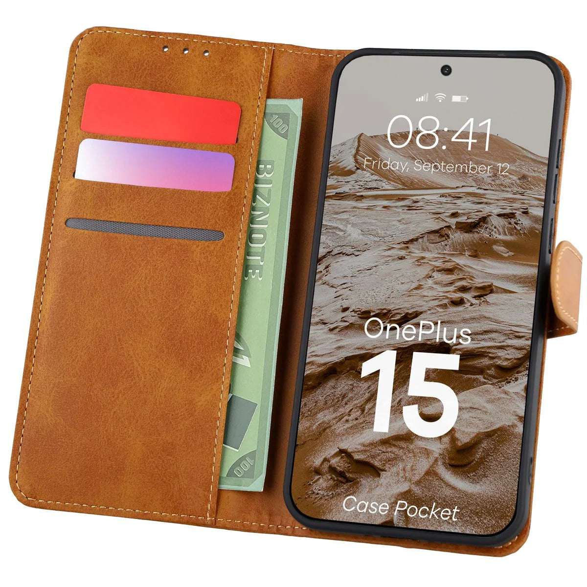 Handyhülle mit Klappe für OnePlus 15, Bizon Case Pocket, Braun