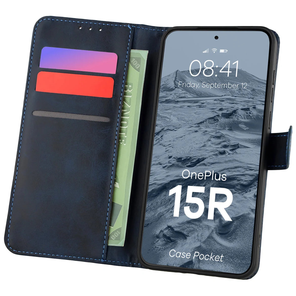 Handyhülle mit Klappe für OnePlus 15R, Bizon Case Pocket, Dunkelblau