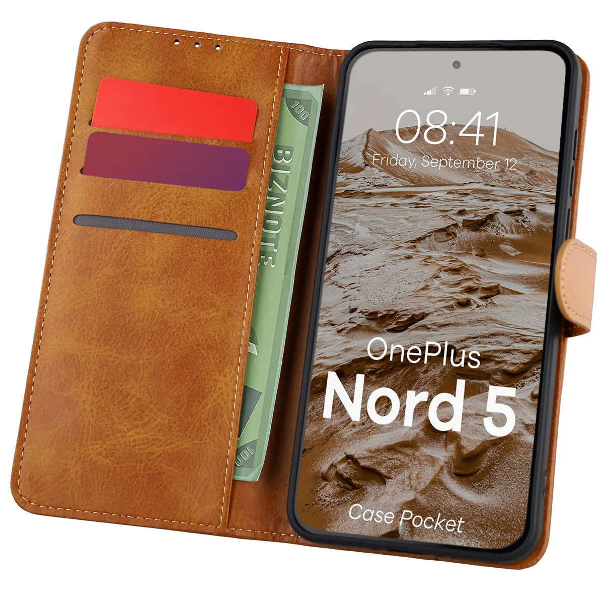 Handyhülle mit Klappe für OnePlus Nord 5, Bizon Case Pocket, Braun