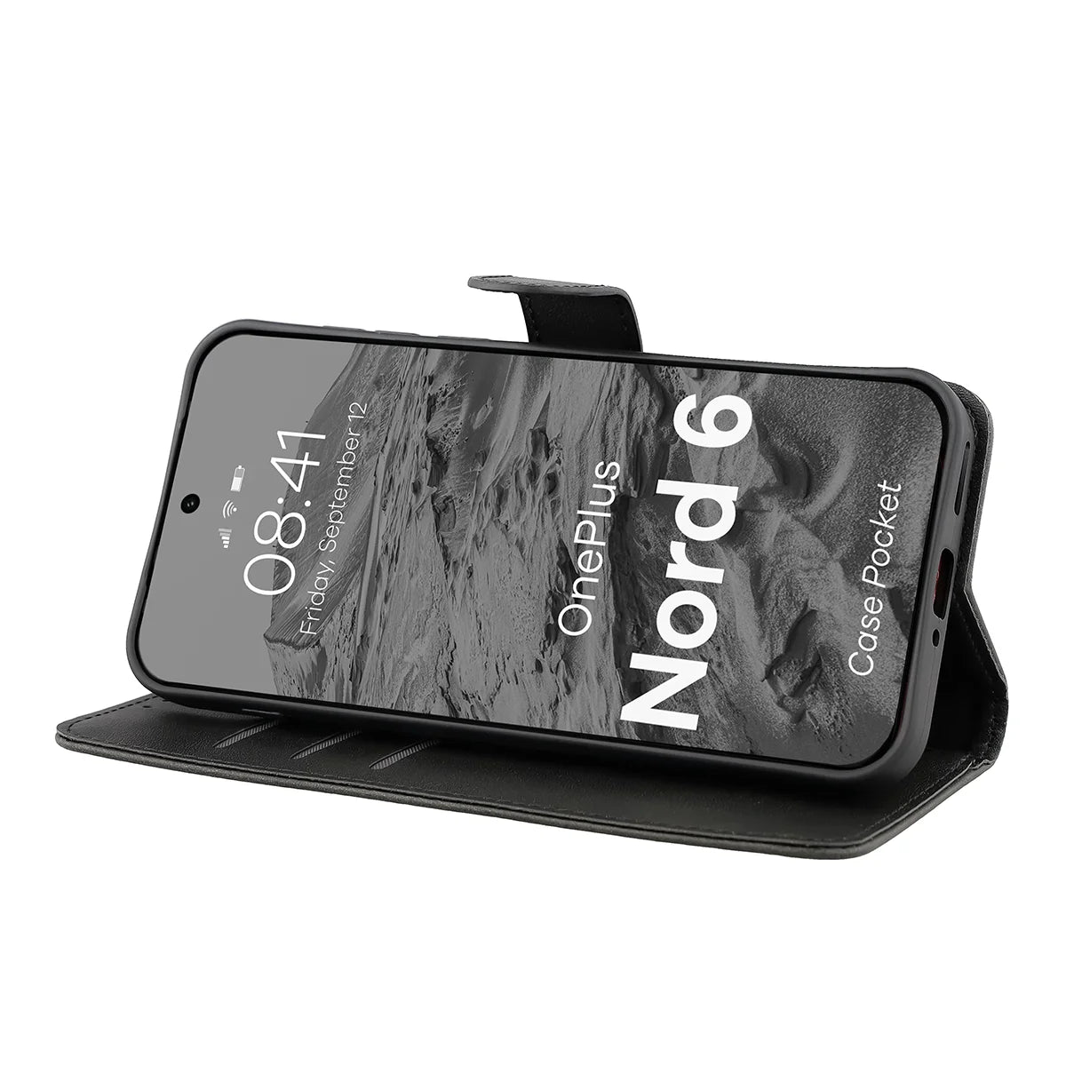 Handyhülle mit Klappe für OnePlus Nord 6, Bizon Case Pocket, Schwarz
