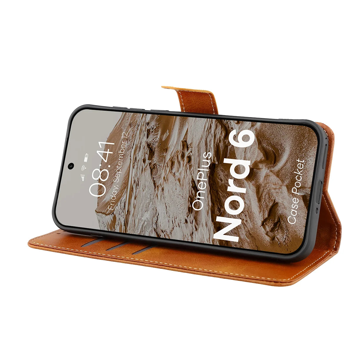Handyhülle mit Klappe für OnePlus Nord 6, Bizon Case Pocket, Braun