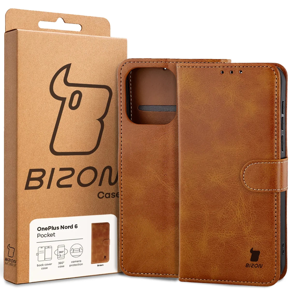 Handyhülle mit Klappe für OnePlus Nord 6, Bizon Case Pocket, Braun