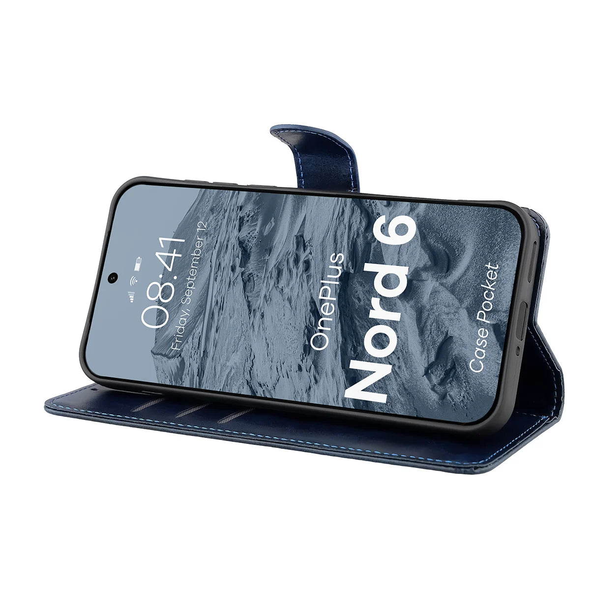 Handyhülle mit Klappe für OnePlus Nord 6, Bizon Case Pocket, Dunkelblau