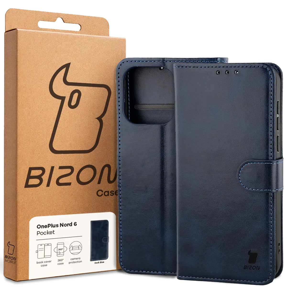 Handyhülle mit Klappe für OnePlus Nord 6, Bizon Case Pocket, Dunkelblau