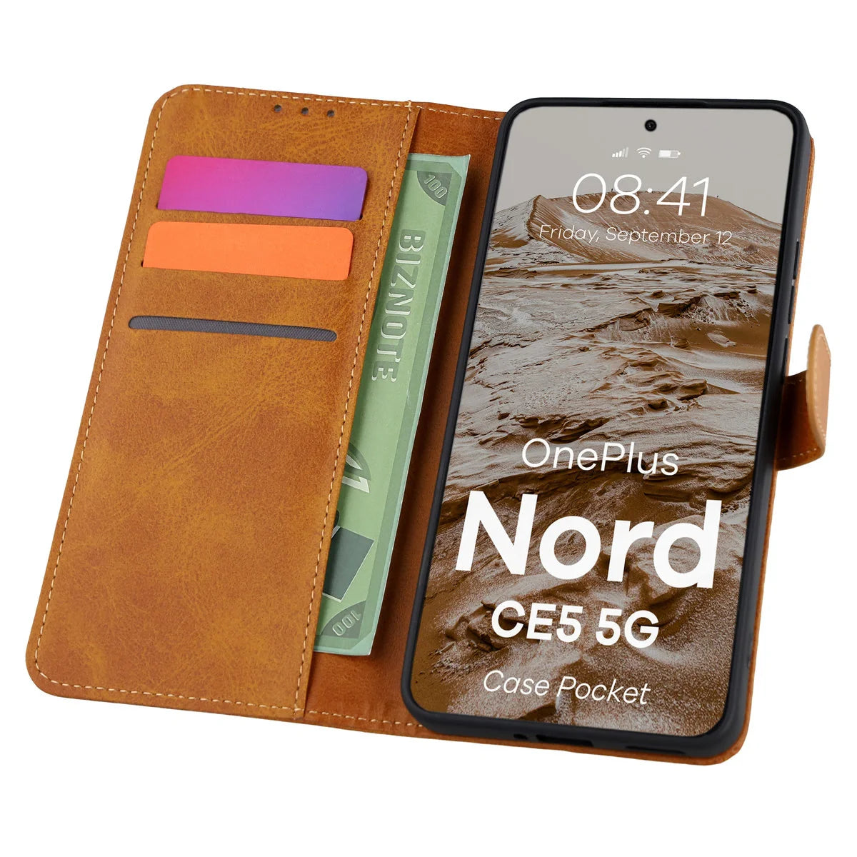 Handyhülle mit Klappe für OnePlus Nord CE5 5G, Bizon Case Pocket, Braun