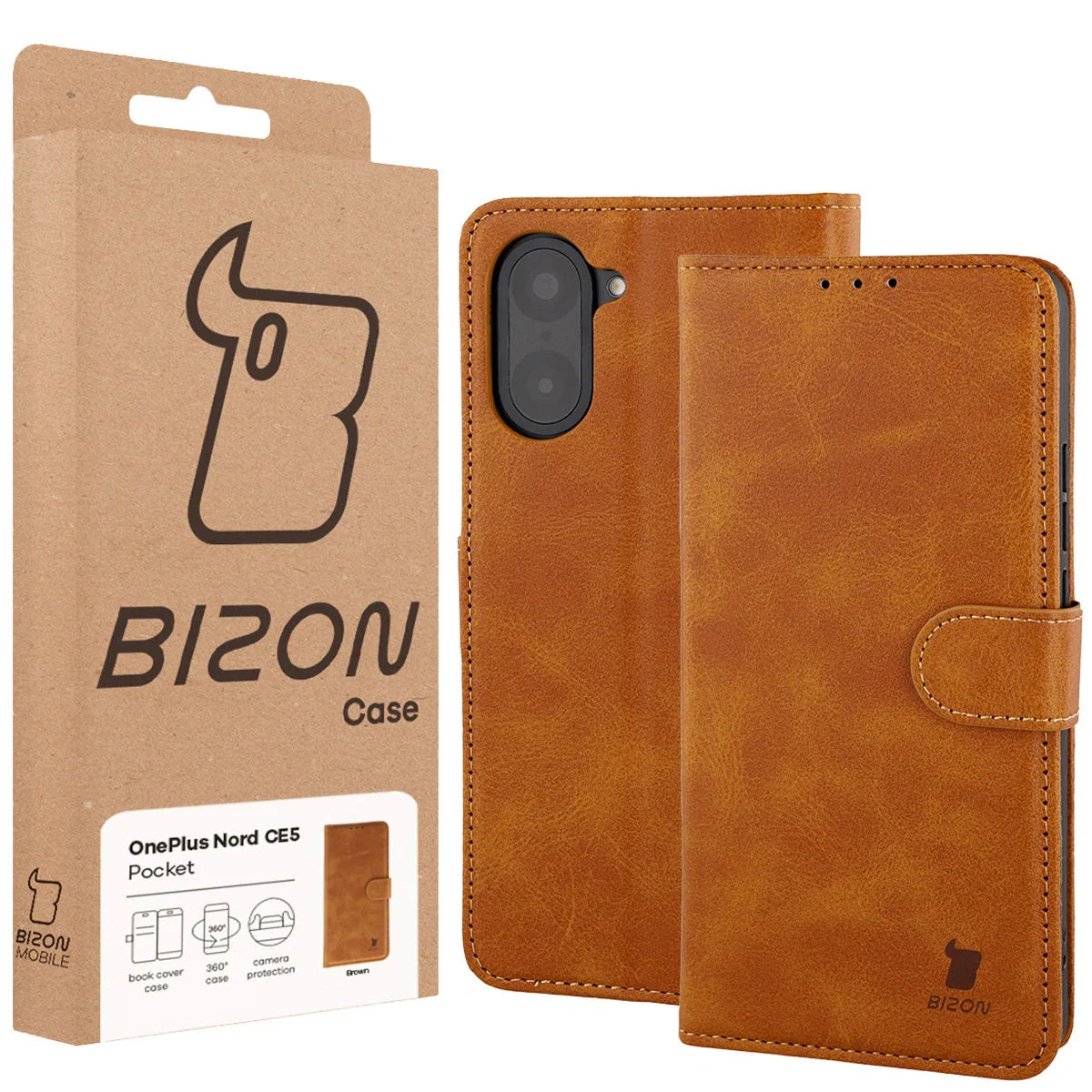 Handyhülle mit Klappe für OnePlus Nord CE5 5G, Bizon Case Pocket, Braun