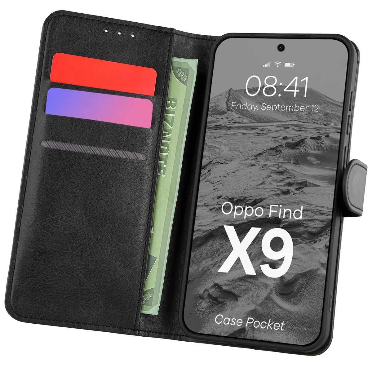 Handyhülle mit Klappe für Oppo Find X9, Bizon Case Pocket, Schwarz