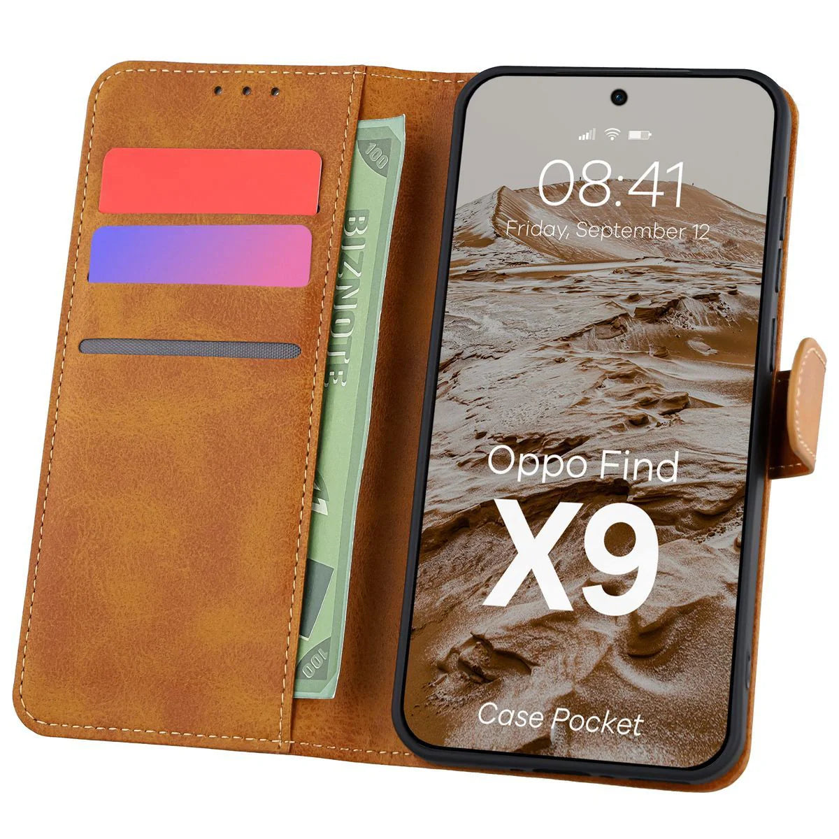 Handyhülle mit Klappe für Oppo Find X9, Bizon Case Pocket, Braun