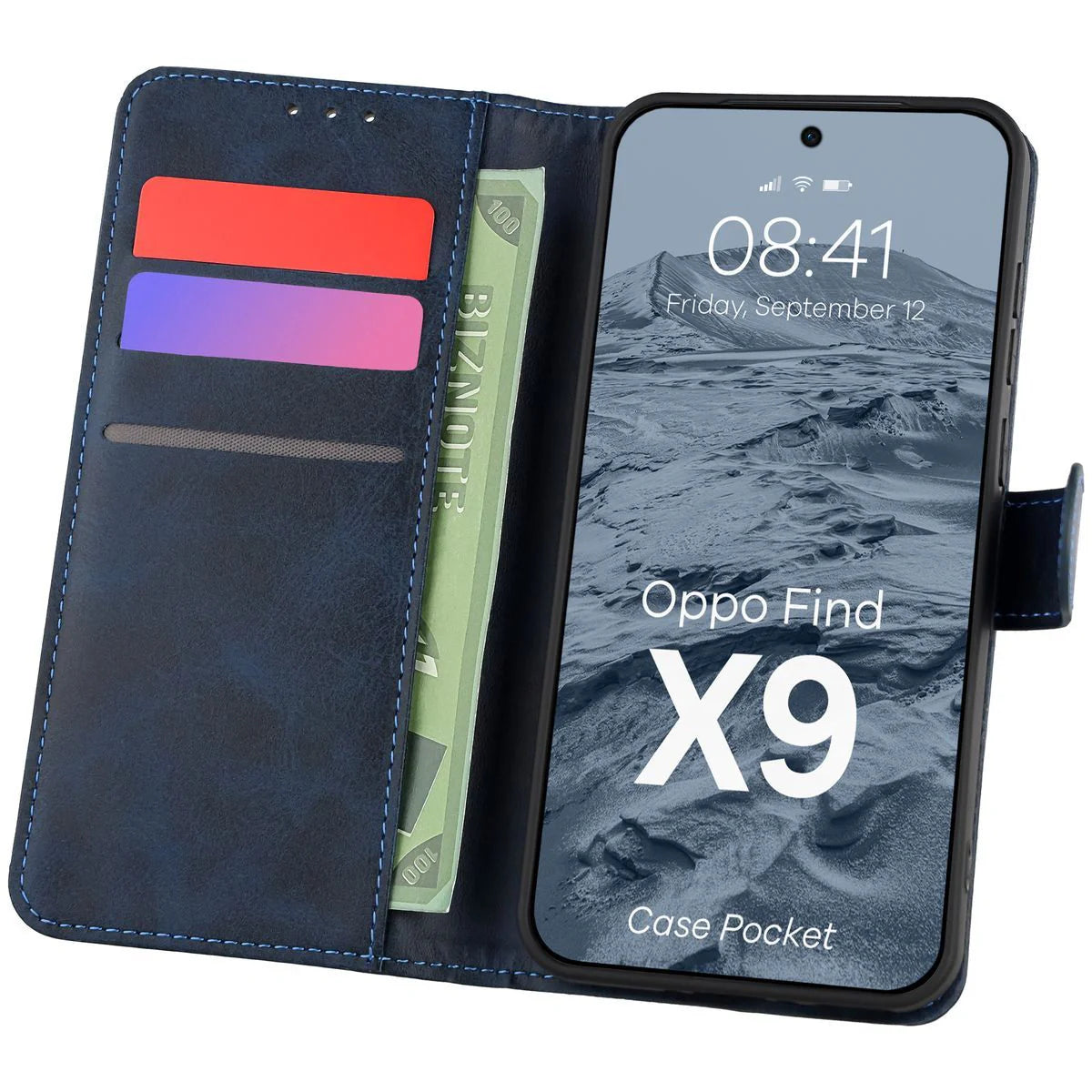 Handyhülle mit Klappe für Oppo Find X9, Bizon Case Pocket, Dunkelblau