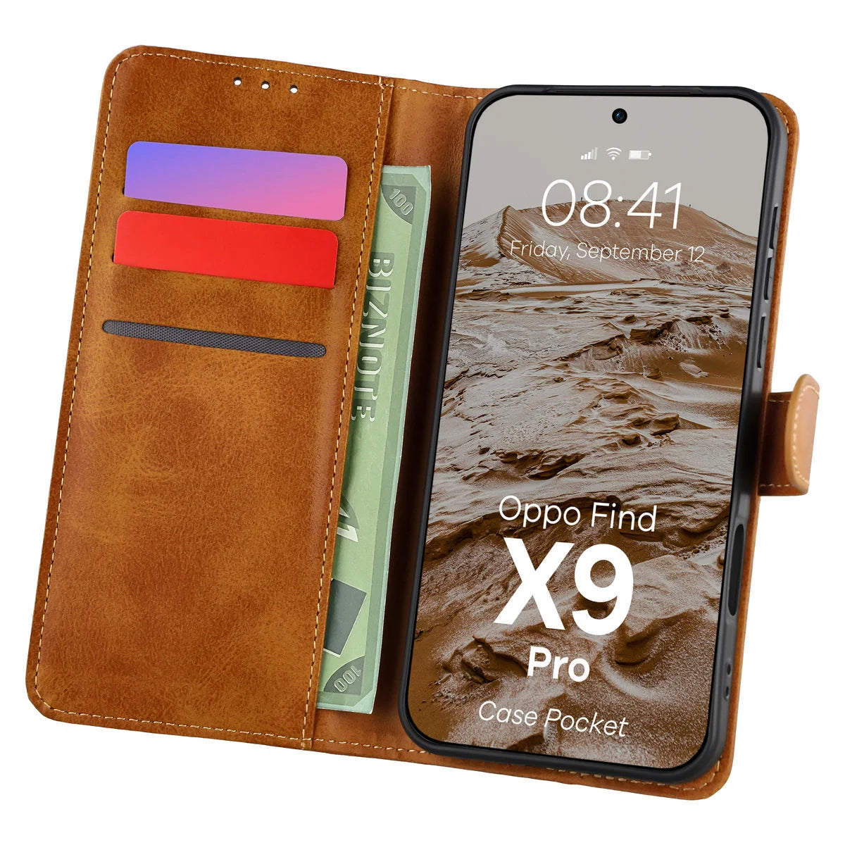 Handyhülle mit Klappe für Oppo Find X9 Pro, Bizon Case Pocket, Braun