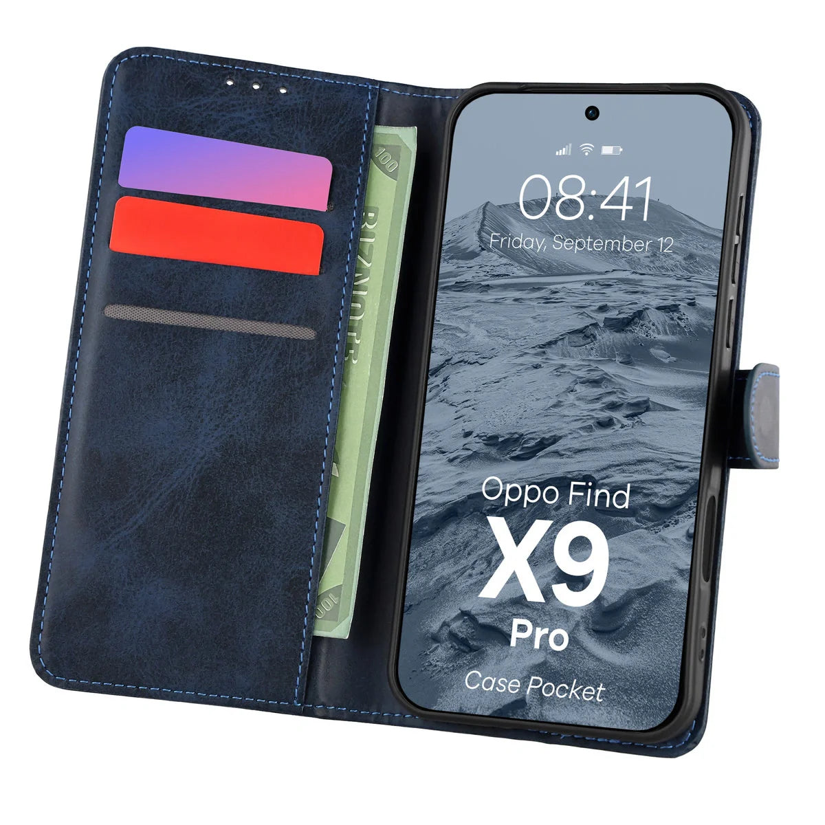 Handyhülle mit Klappe für Oppo Find X9 Pro, Bizon Case Pocket, Dunkelblau