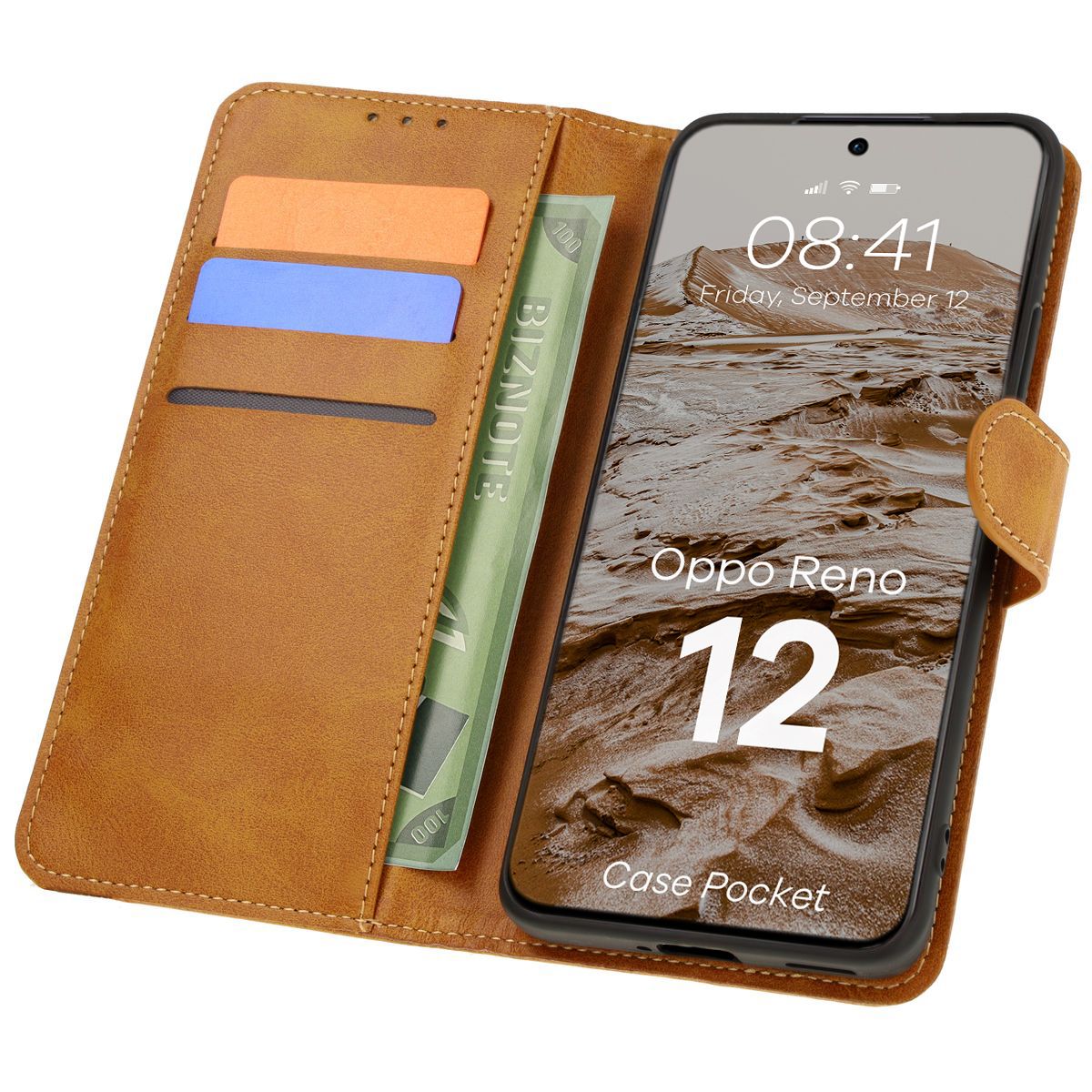 Handyhülle mit Klappe für Oppo Reno 12, Bizon Case Pocket, Braun