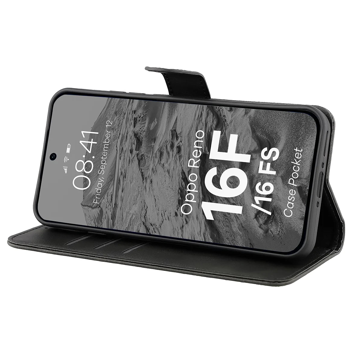 Handyhülle mit Klappe für Oppo Reno16 F / Reno16 FS 5G, Bizon Case Pocket, Schwarz