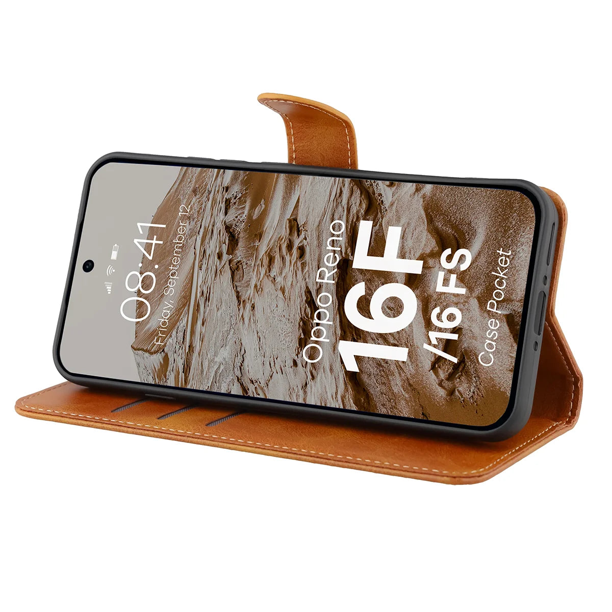 Handyhülle mit Klappe für Oppo Reno16 F / Reno16 FS 5G, Bizon Case Pocket, Braun