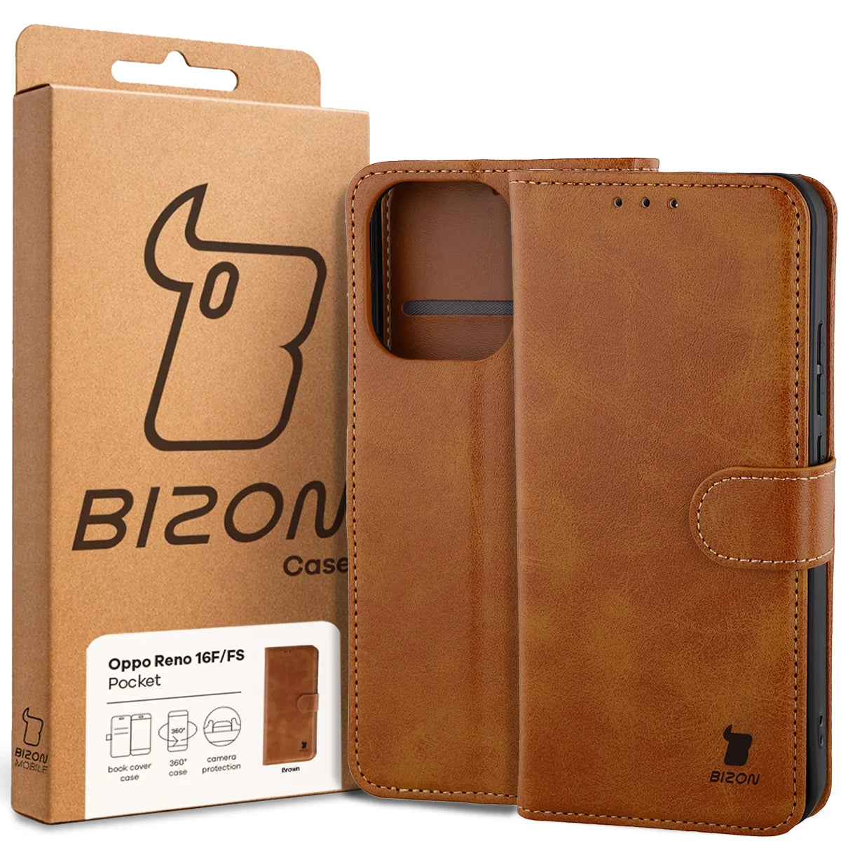 Handyhülle mit Klappe für Oppo Reno16 F / Reno16 FS 5G, Bizon Case Pocket, Braun
