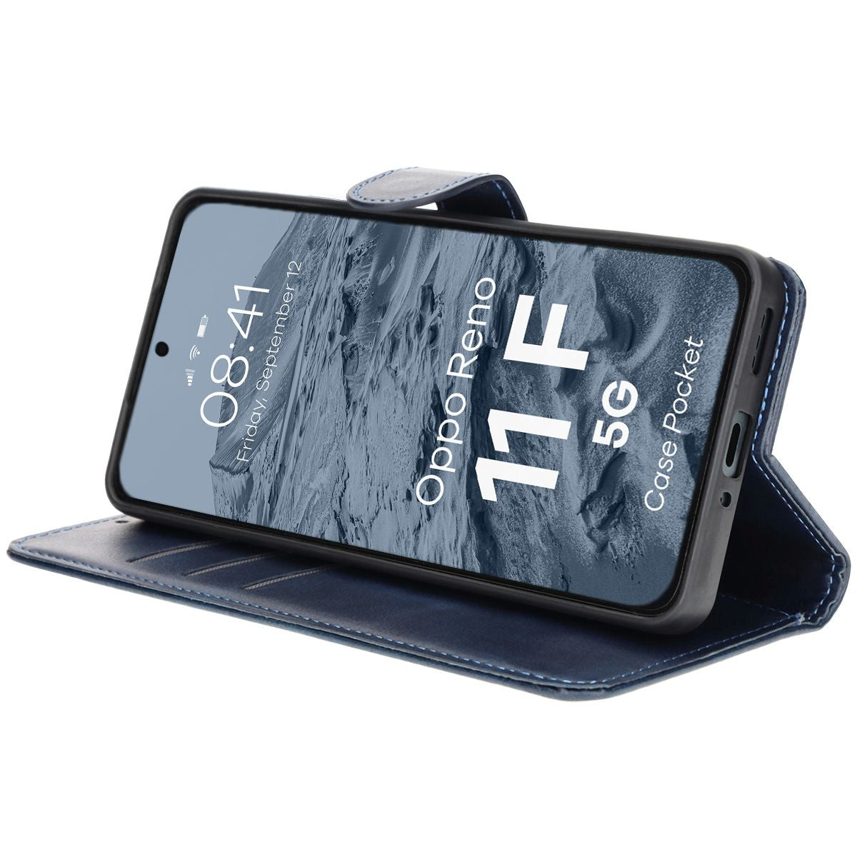 Handyhülle mit Klappe für Oppo Reno11 F 5G, Bizon Case Pocket, Dunkelblau