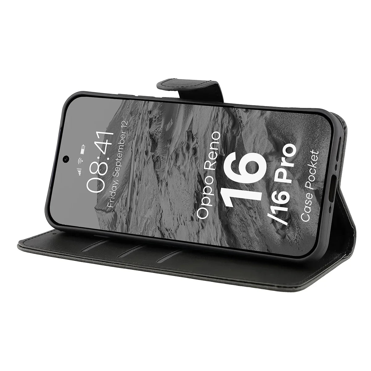 Handyhülle mit Klappe für Oppo Reno16 / Reno16 Pro 5G, Bizon Case Pocket, Schwarz