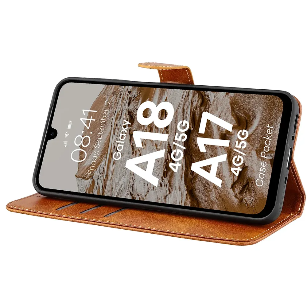 Handyhülle mit Klappe für Galaxy A18 / A17, Bizon Case Pocket, Braun (5/6)