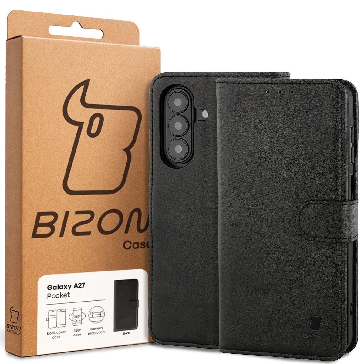 Handyhülle mit Klappe für Galaxy A27 5G, Bizon Case Pocket, Schwarz