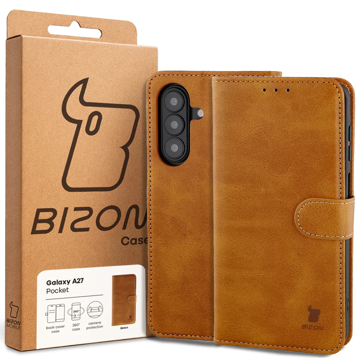 Handyhülle mit Klappe für Galaxy A27 5G, Bizon Case Pocket, Braun