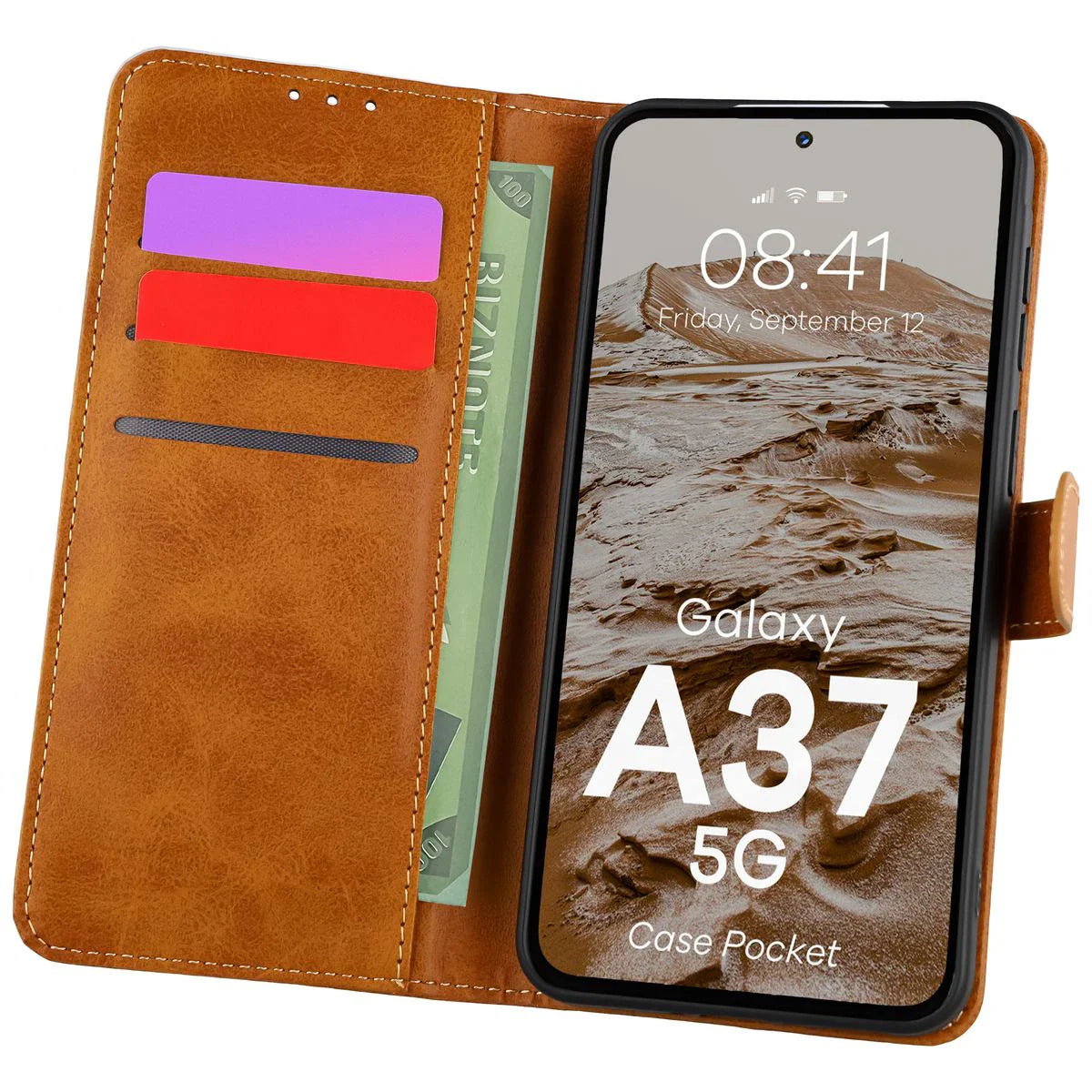 Handyhülle mit Klappe für Galaxy A37 5G, Bizon Case Pocket, Braun