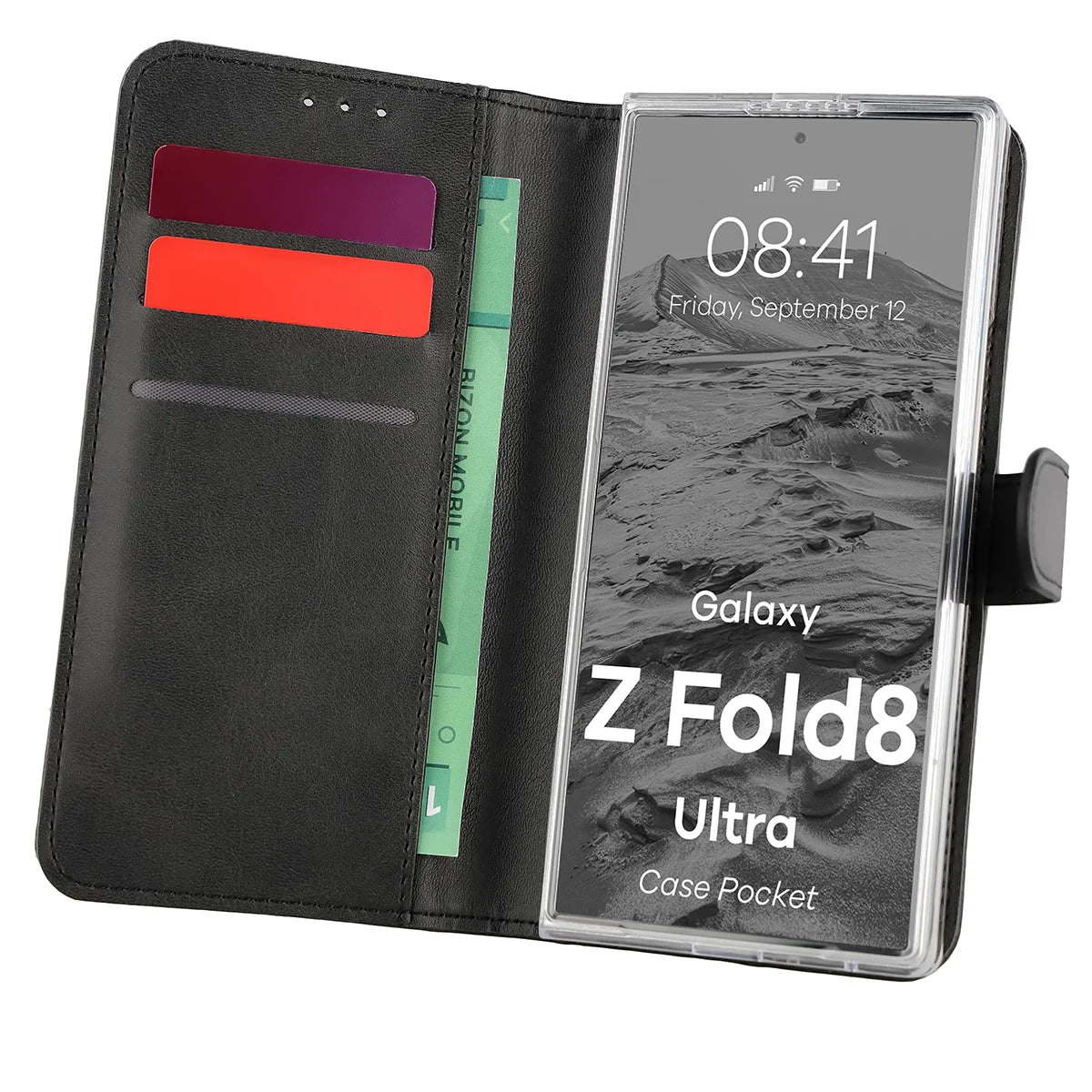 Handyhülle mit Klappe für Galaxy Z Fold8 Ultra, Bizon Case Pocket, Schwarz (1/7)