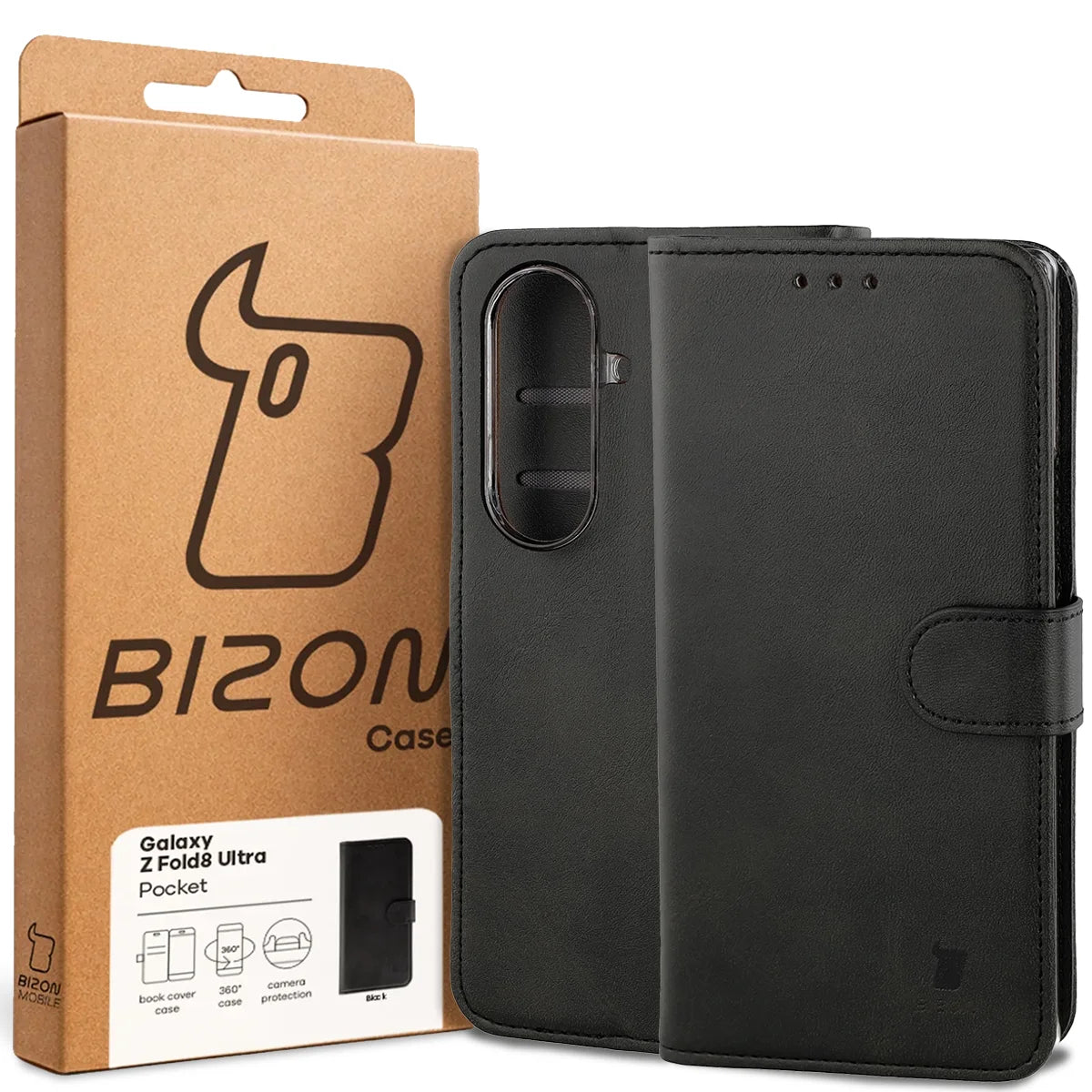 Handyhülle mit Klappe für Galaxy Z Fold8 Ultra, Bizon Case Pocket, Schwarz (7/7)