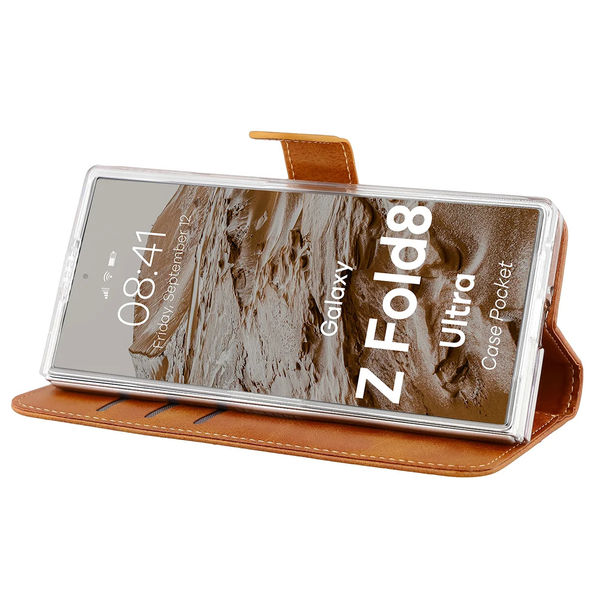 Handyhülle mit Klappe für Galaxy Z Fold8 Ultra, Bizon Case Pocket, Braun (5/7)