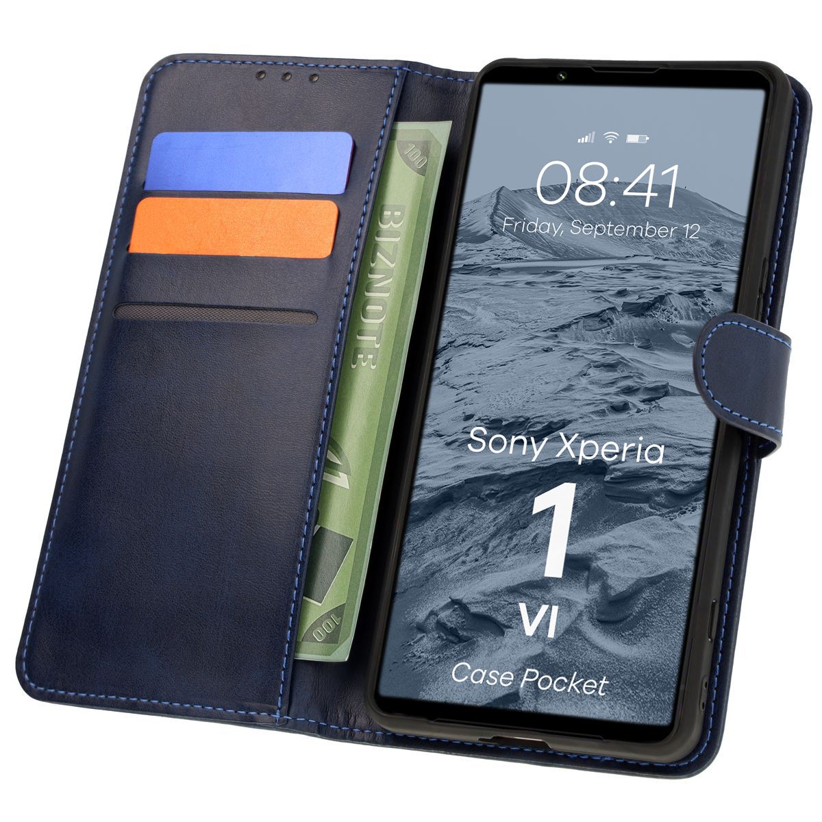 Handyhülle mit Klappe für Sony Xperia 1 VI, Bizon Case Pocket, Dunkelblau