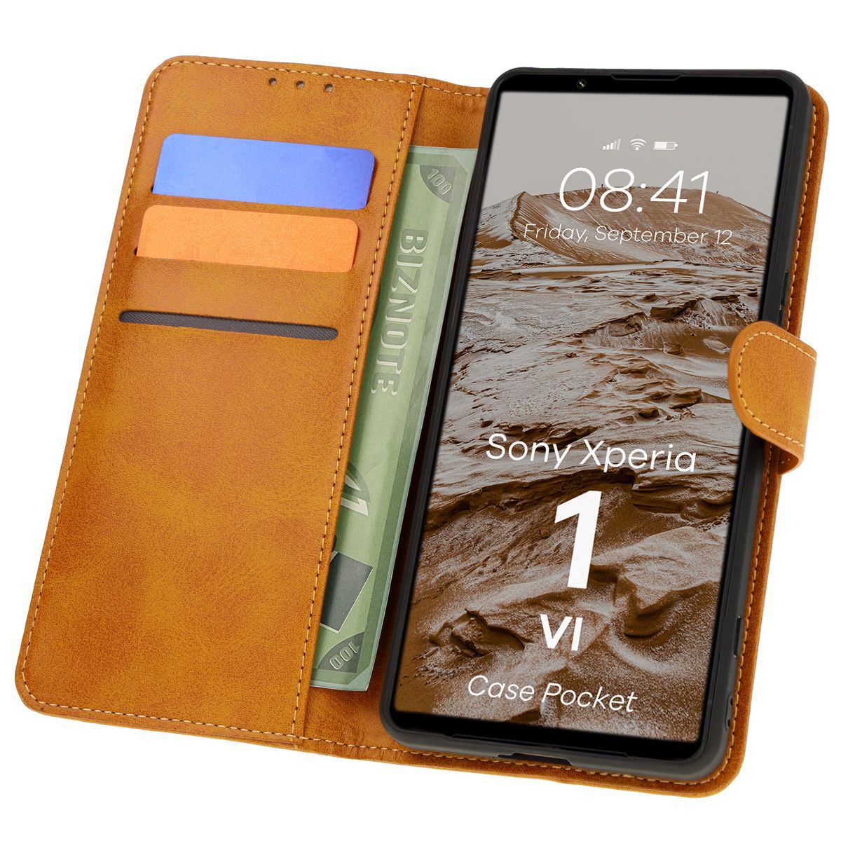 Handyhülle mit Klappe für Sony Xperia 1 VI, Bizon Case Pocket, Braun