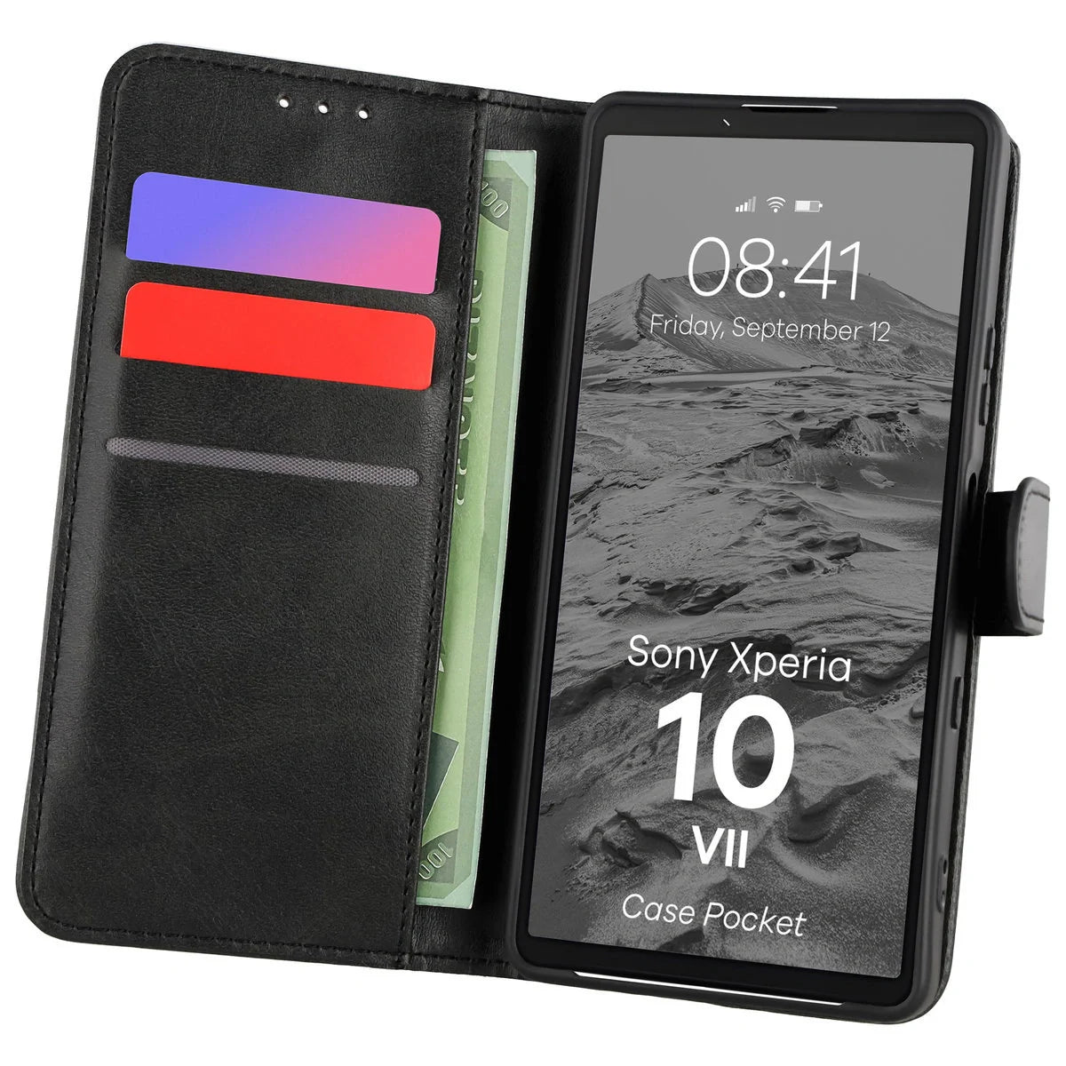 Handyhülle mit Klappe für Sony Xperia 10 VII, Bizon Case Pocket, Schwarz