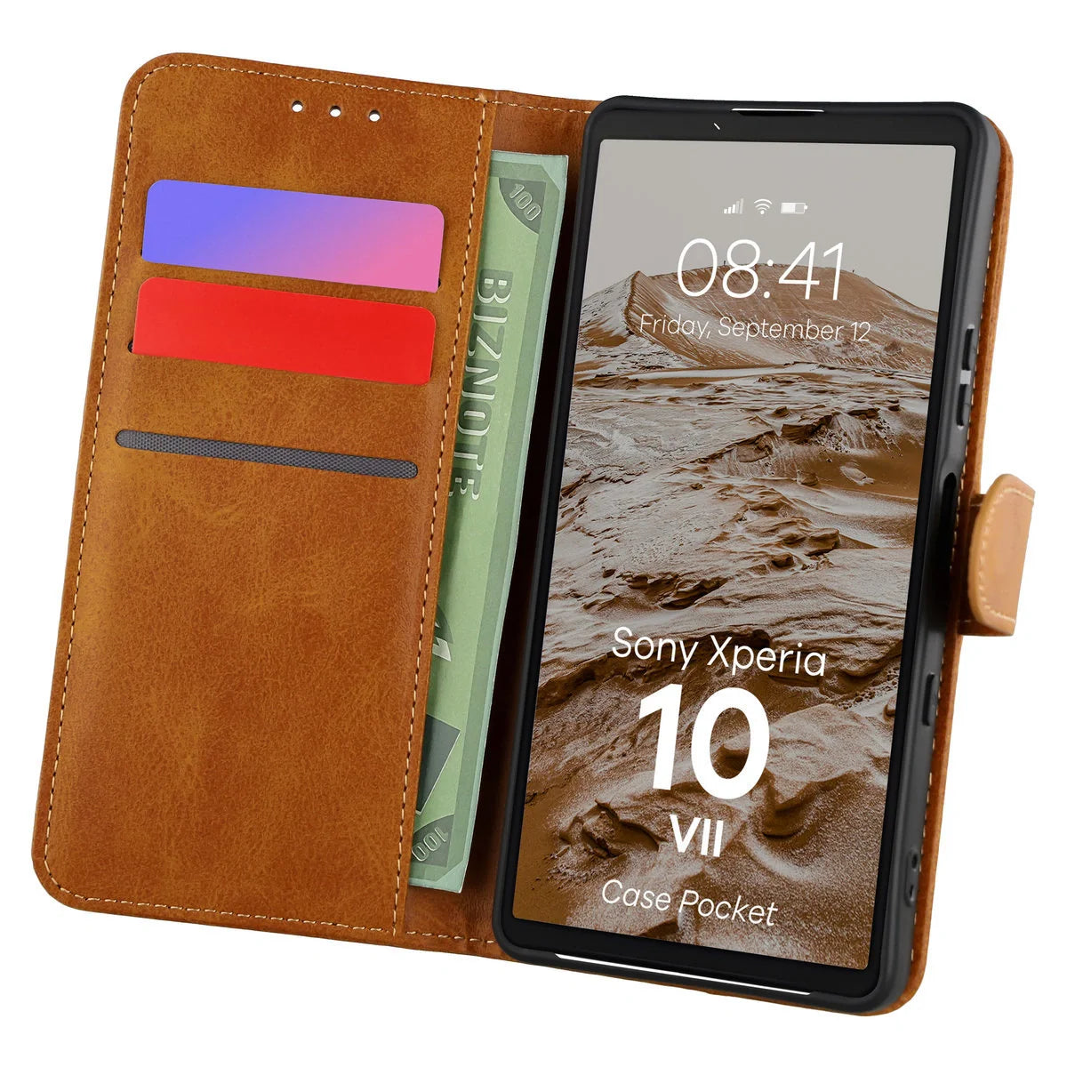 Handyhülle mit Klappe für Sony Xperia 10 VII, Bizon Case Pocket, Braun