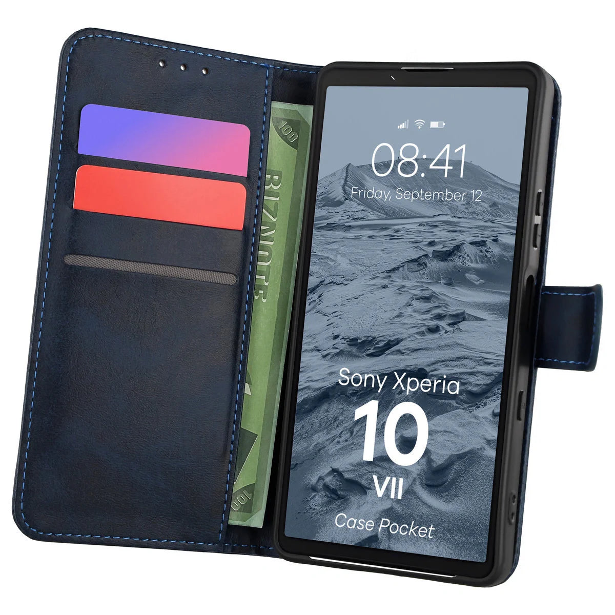Handyhülle mit Klappe für Sony Xperia 10 VII, Bizon Case Pocket, Dunkelblau