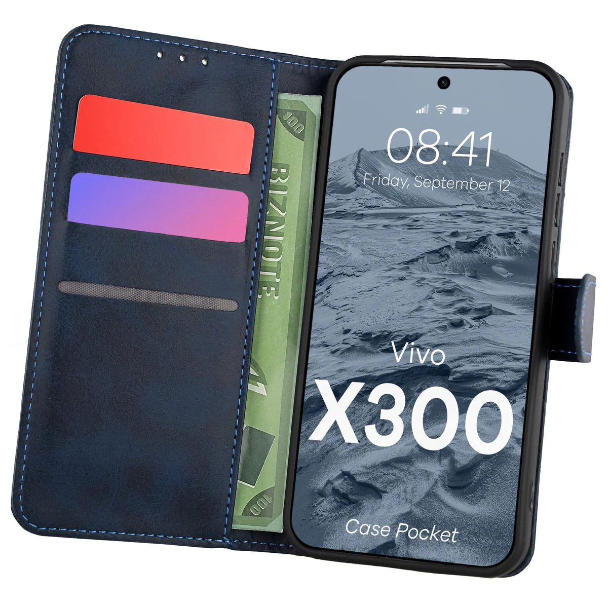 Handyhülle mit Klappe für Vivo X300, Bizon Case Pocket, Dunkelblau