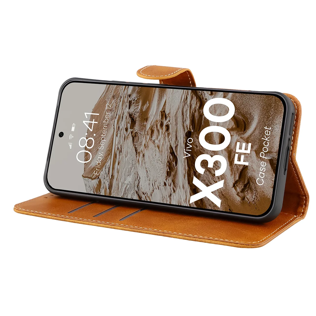 Handyhülle mit Klappe für Vivo X300 FE, Bizon Case Pocket, Braun