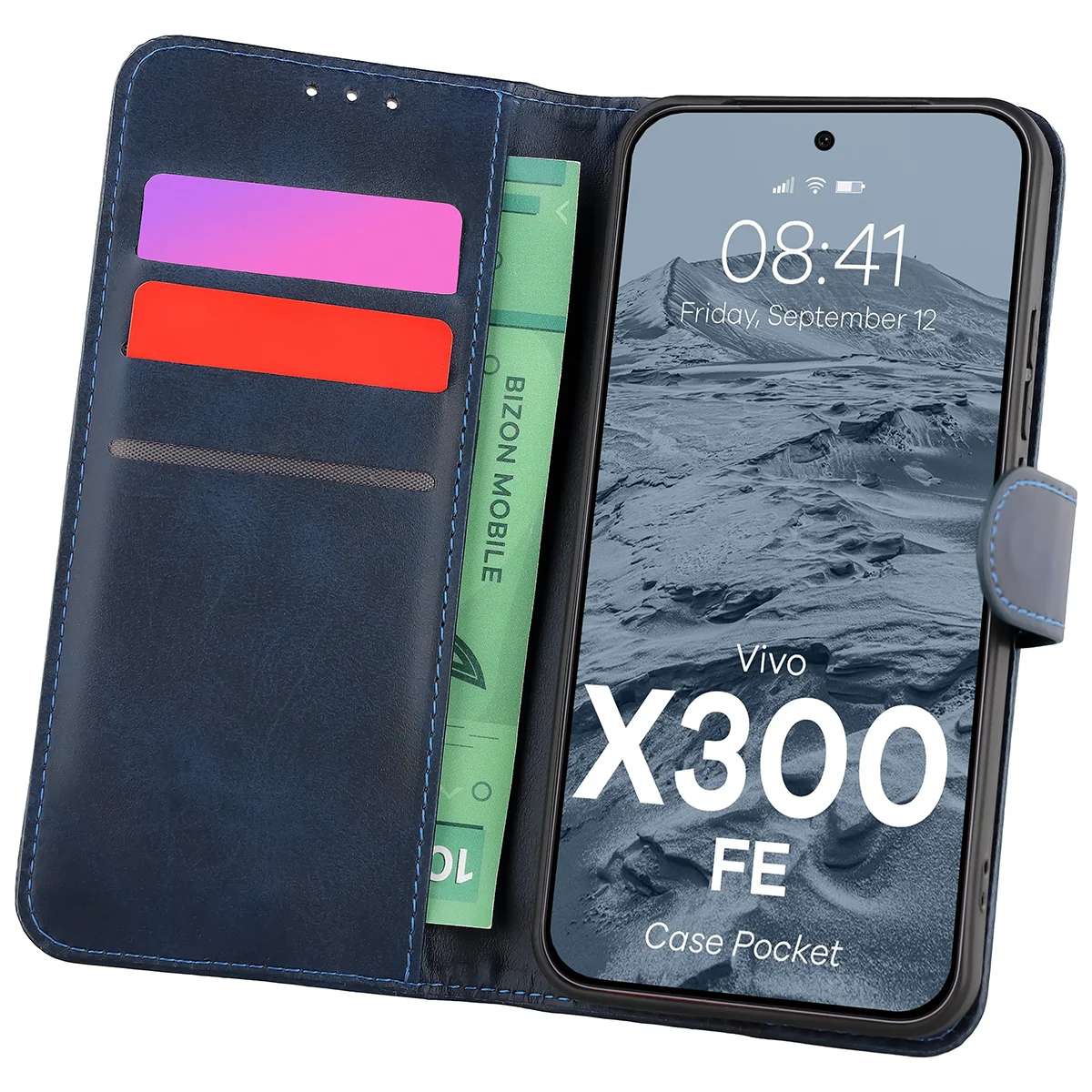 Handyhülle mit Klappe für Vivo X300 FE, Bizon Case Pocket, Dunkelblau
