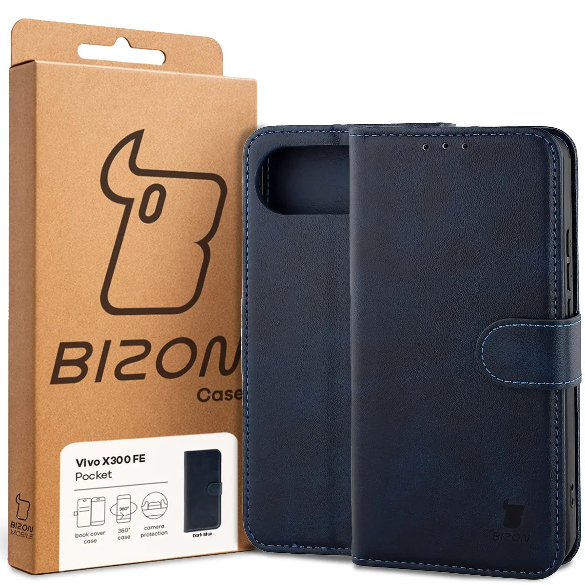 Handyhülle mit Klappe für Vivo X300 FE, Bizon Case Pocket, Dunkelblau