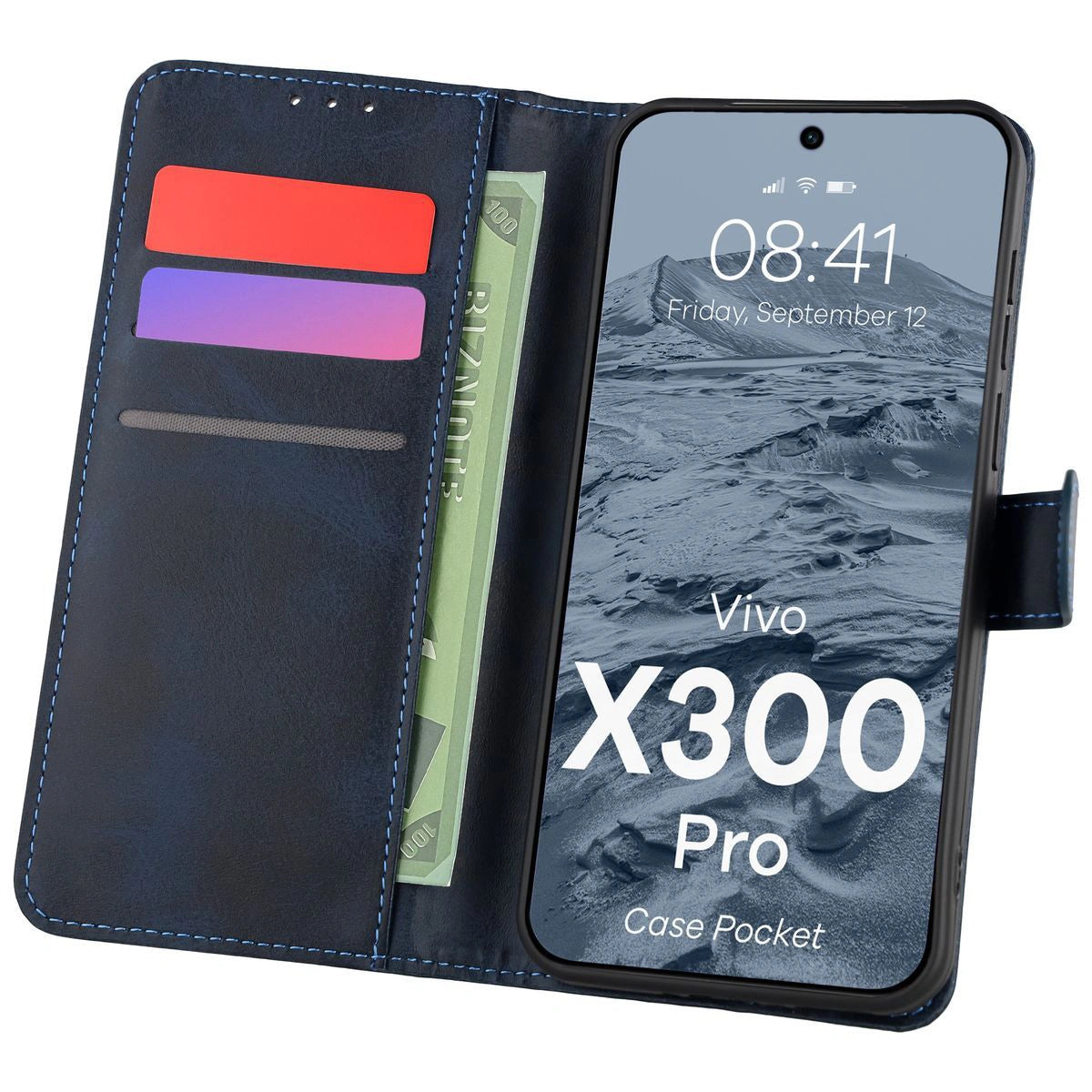 Handyhülle mit Klappe für Vivo X300 Pro, Bizon Case Pocket, Dunkelblau