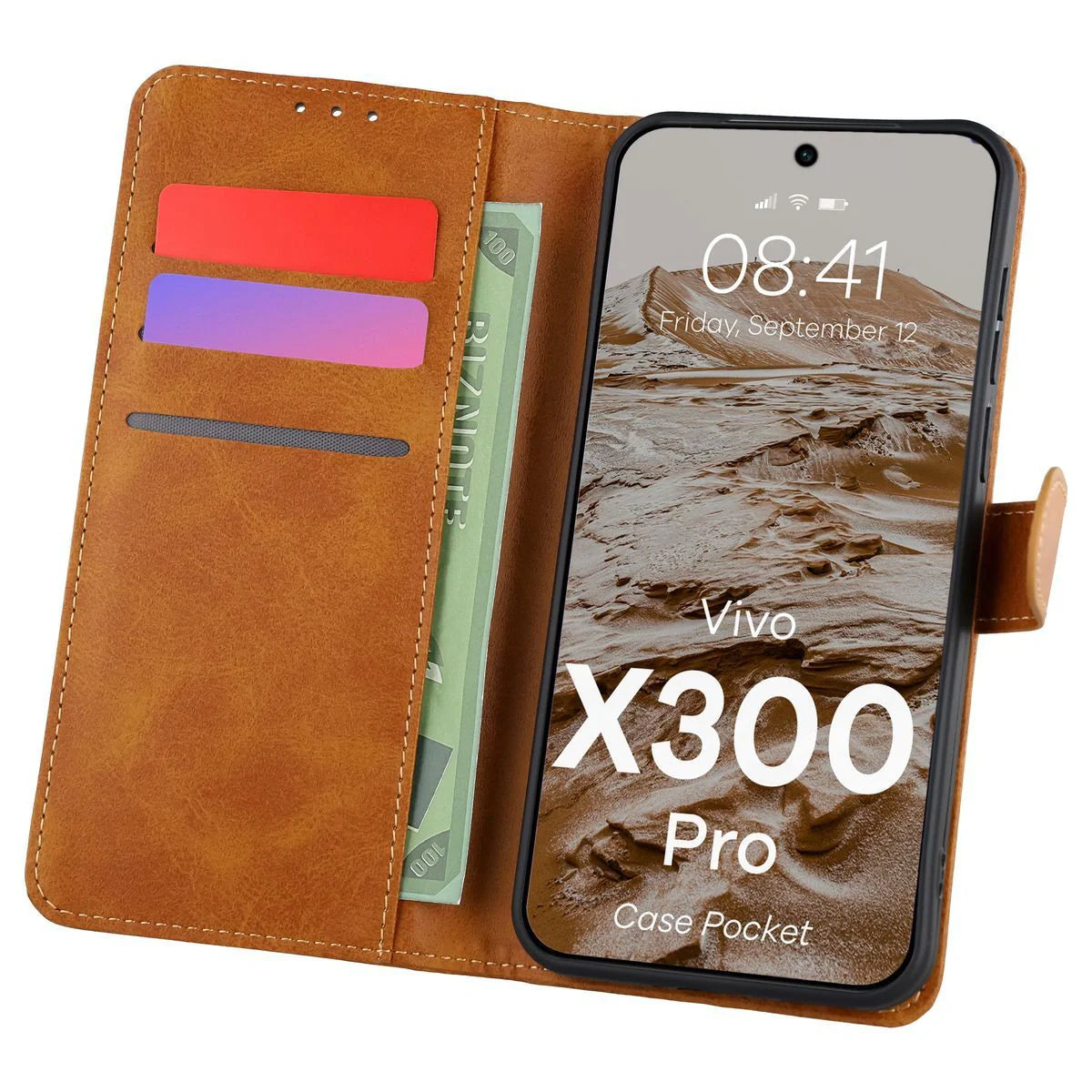 Handyhülle mit Klappe für Vivo X300 Pro, Bizon Case Pocket, Braun