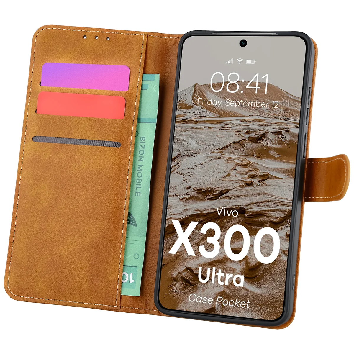 Handyhülle mit Klappe für Vivo X300 Ultra, Bizon Case Pocket, Braun